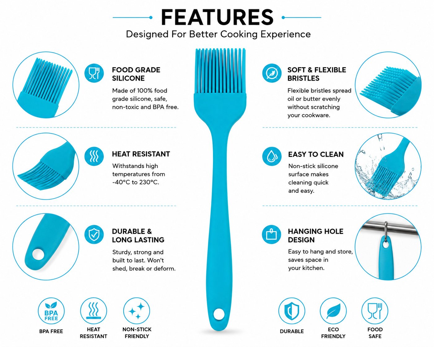 Silicone Brush – Best Premium Heat Resistant Kitchen Brush 1 Pc (Blue) - Image 5