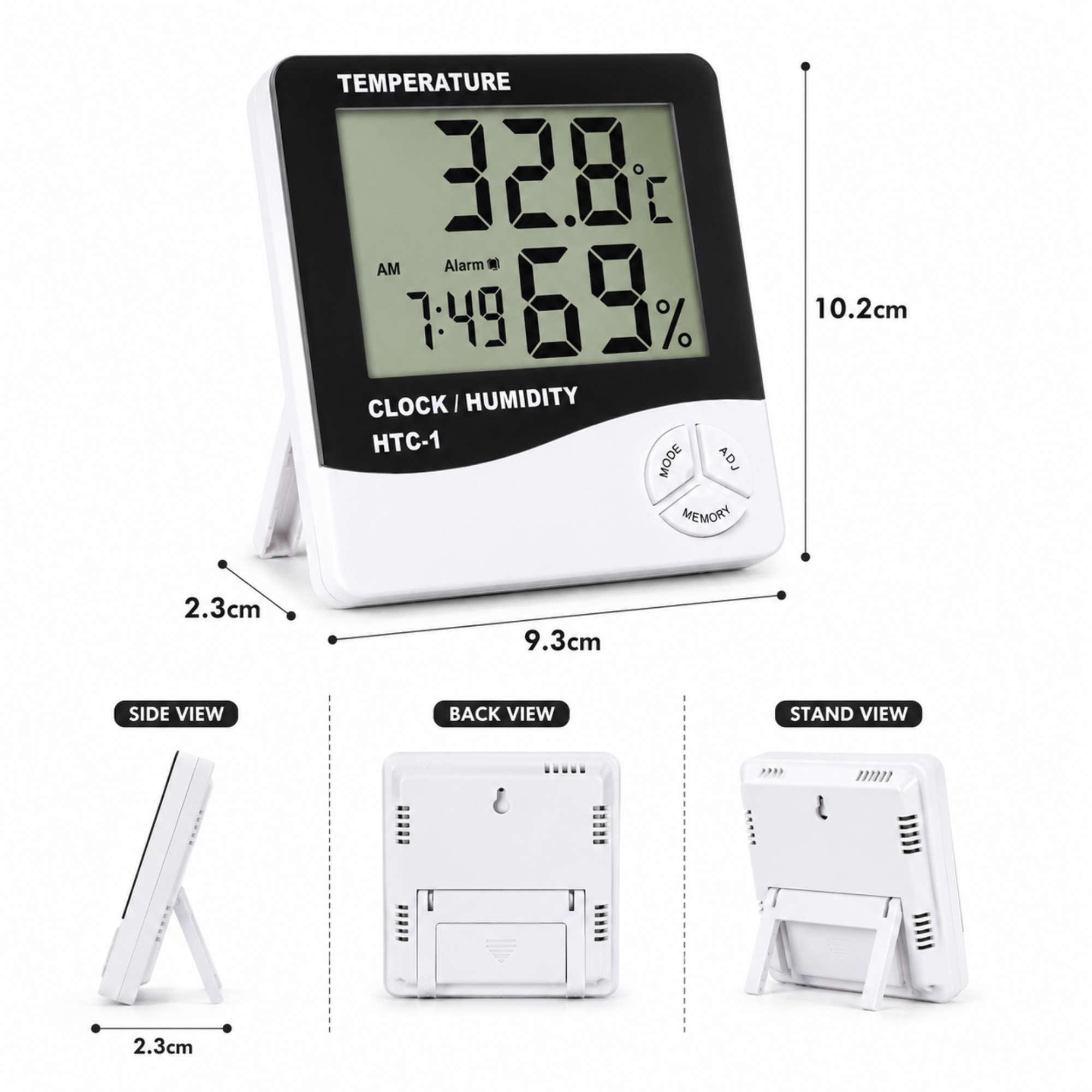 HTC-1 Digital Temperature & Humidity Meter with Clock - Image 3