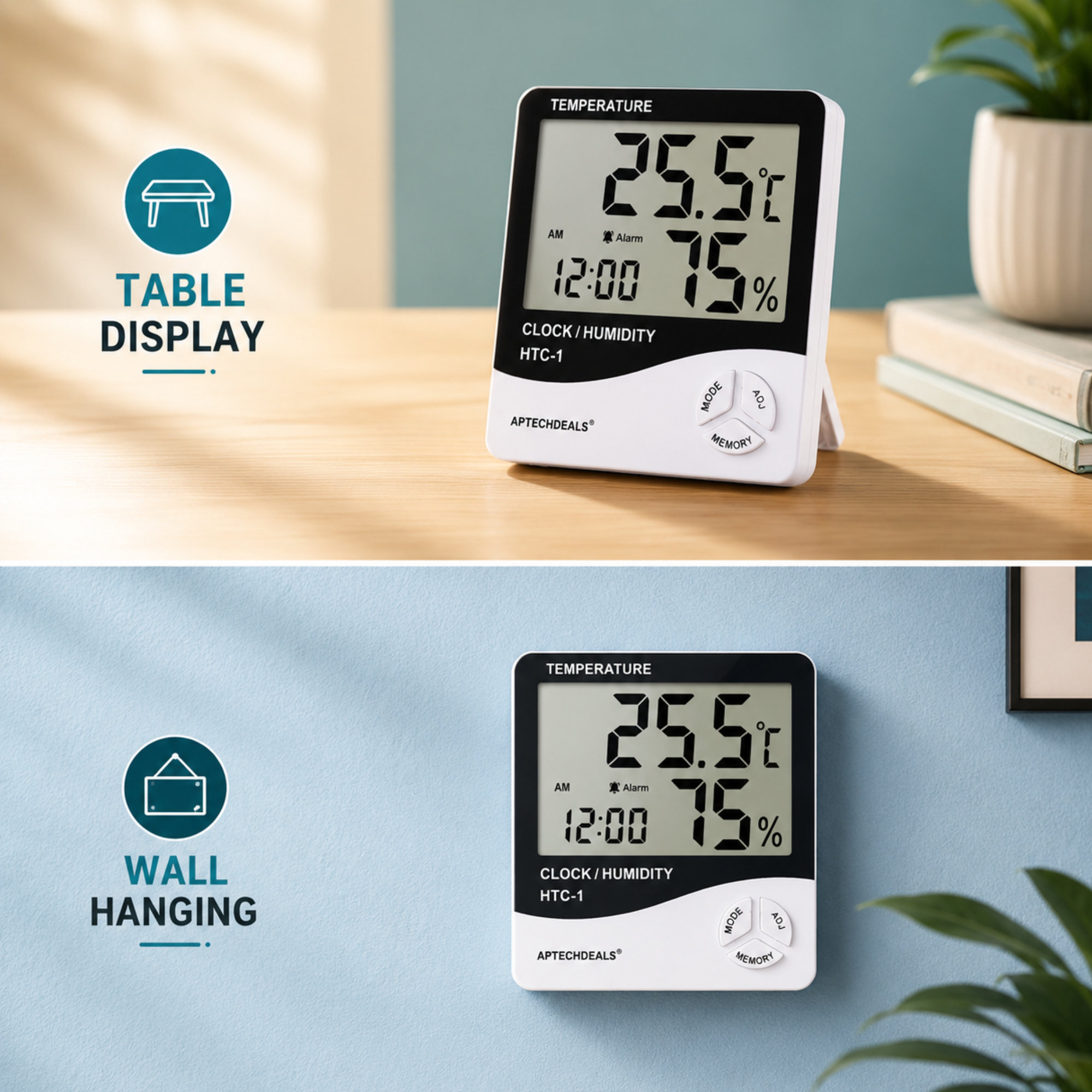 HTC-1 Digital Temperature & Humidity Meter with Clock - Image 5