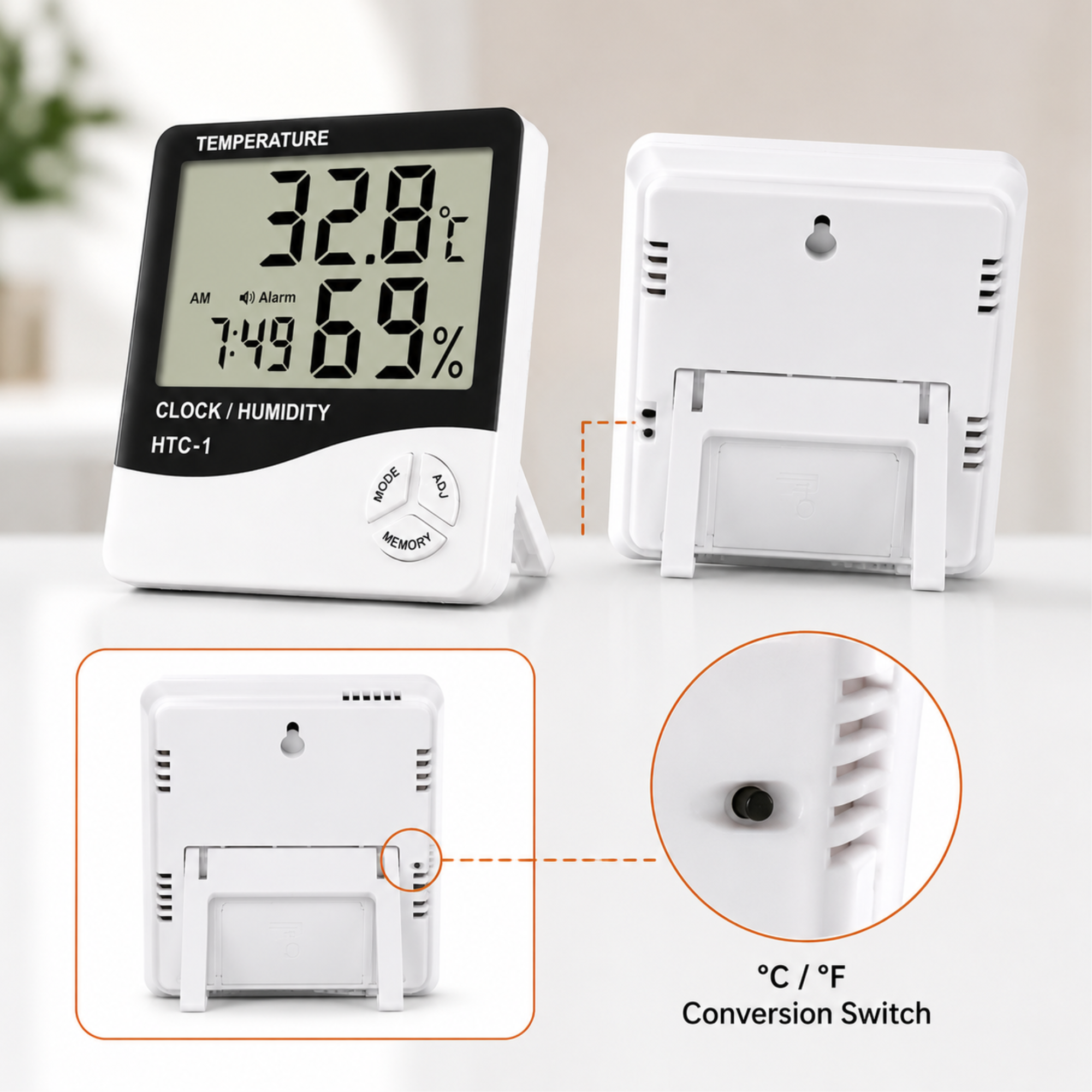 HTC-1 Digital Temperature & Humidity Meter with Clock - Image 4