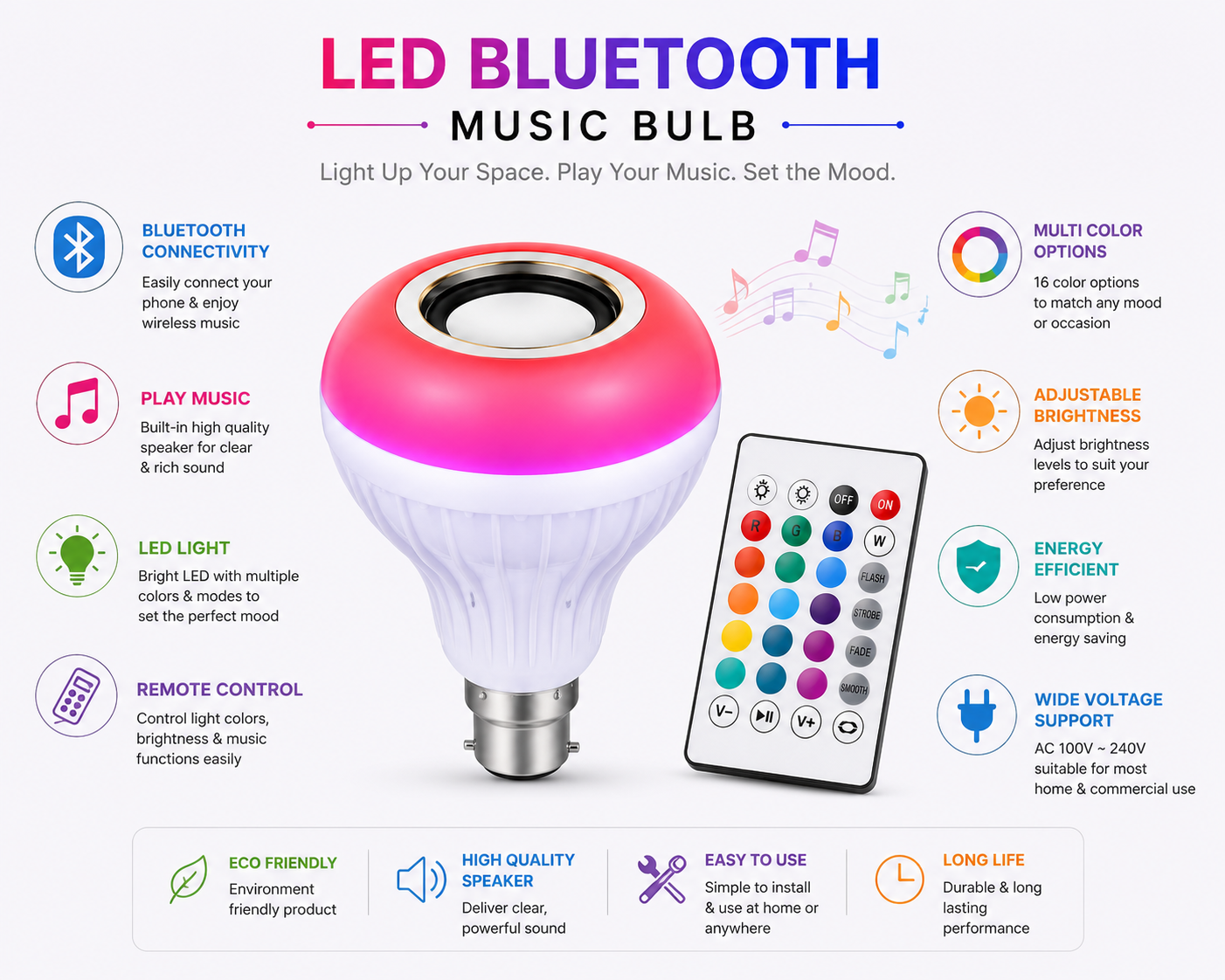 RGB Bluetooth Music Bulb with Remote Control